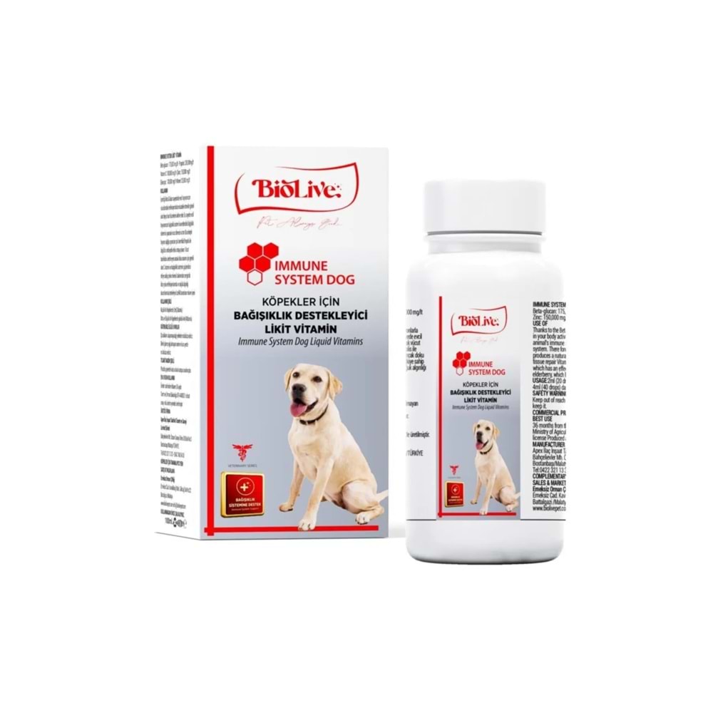 Biolive Immune Dog Köpekler İçin Bağışıklık Destekleyici Sıvı Vitamin 100ml