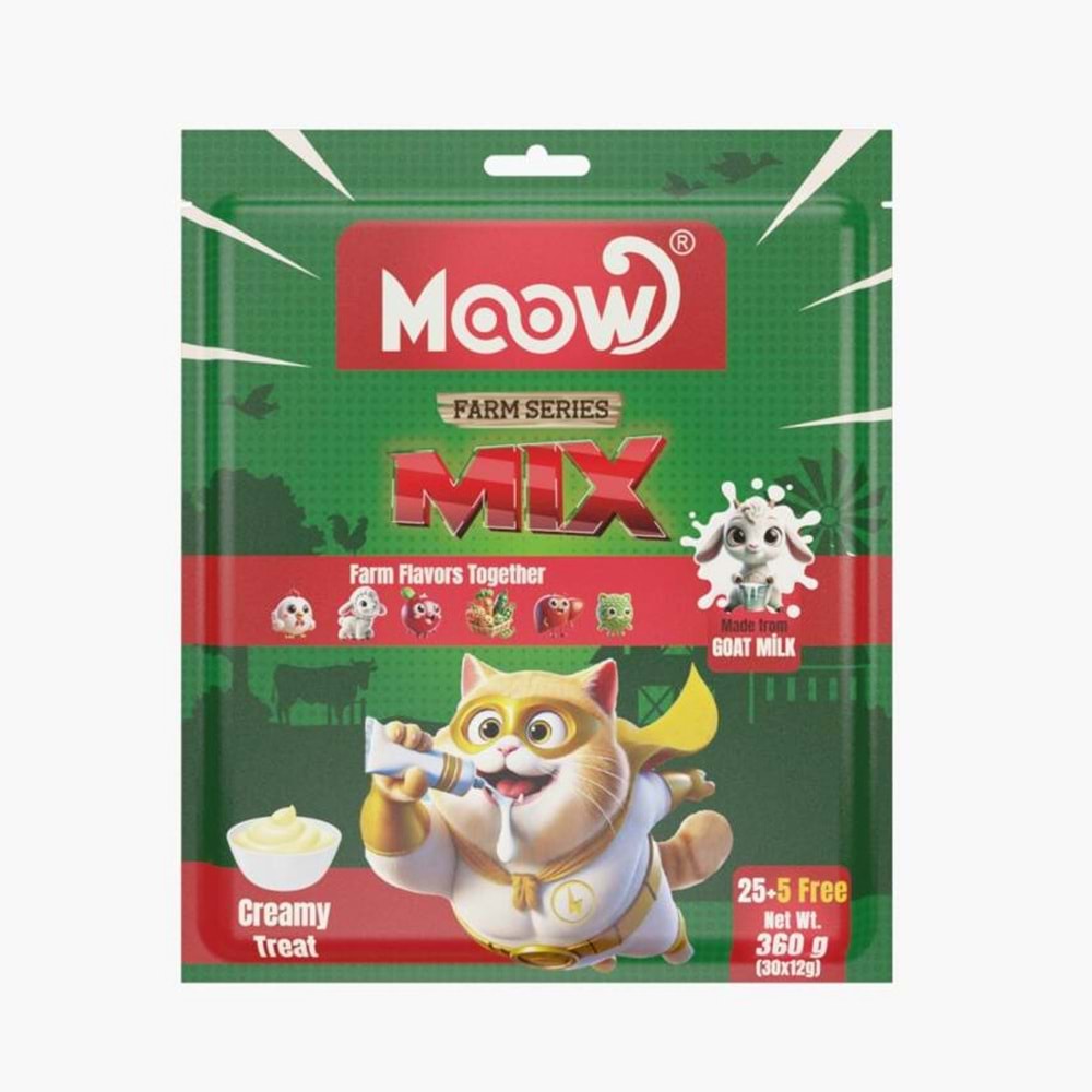 Moow [21] Mix 6 Lezzetli Çiftlik Serisi Keçi Sütlü Kedi Krema 12gr x 30' lu