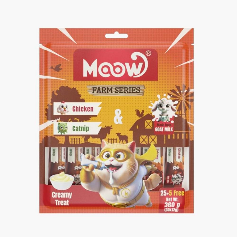 Moow [14] Tavuklu&Kedi Naneli Keçi Sütlü 12gr x 30'lu Kedi Krema Ödülü