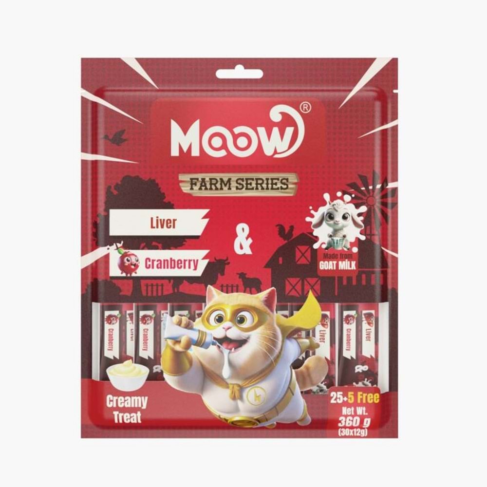 Moow [16] Ciğerli&Kızılcıklı Keçi Sütlü 12gr x 30'lu Kedi Krema Ödülü