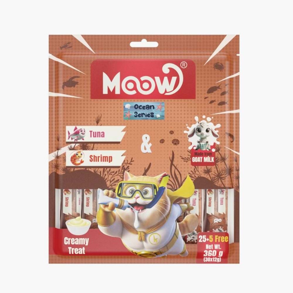 Moow [20] Ton Balıklı&Karidesli Keçi Sütlü 12gr x 30'lu Kedi Krema Ödülü