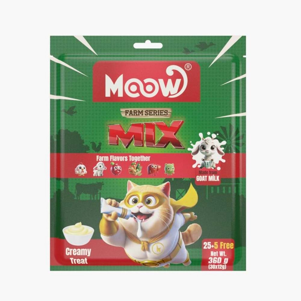Moow [21] Mix 6 Lezzetli Çiftlik Serisi Keçi Sütlü Kedi Krema 12gr x 30' lu