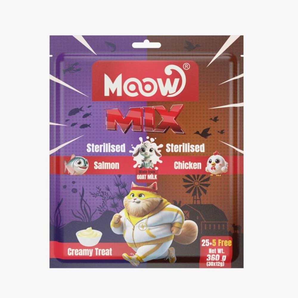 Moow [24] Karışık Somonlu&Tavuklu Keçi Sütlü 12gr x 30' lu Sterilised Kedi Krema Ödülü