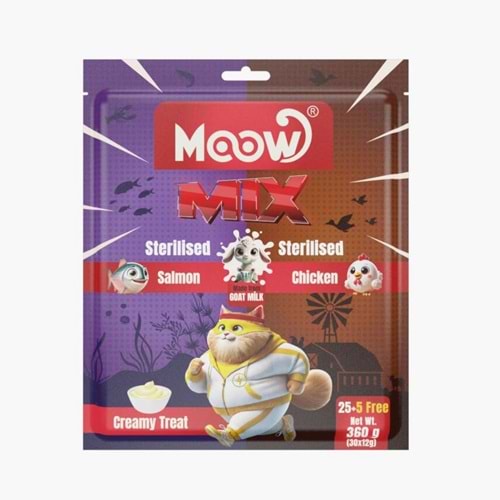 Moow [24] Karışık Somonlu&Tavuklu Keçi Sütlü 12gr x 30' lu Sterilised Kedi Krema Ödülü