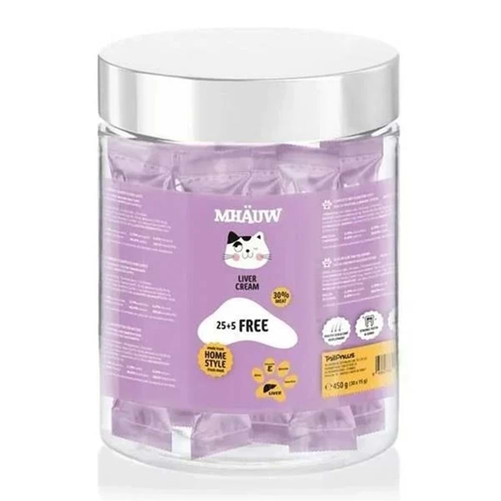 Mhauw Ciğerli Krema Kedi Ödülü (Kavanoz) 15 Gr X 30 Adet